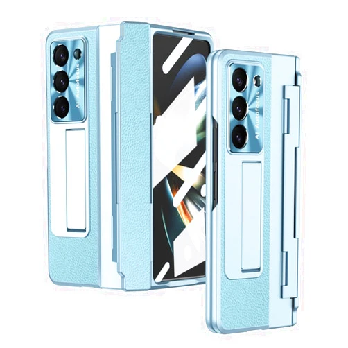 ZORSOME for Samsung Galaxy Z Fold 6 5G Hinged Stand Case for Girls Women,Luxury Leather Full Protecive Shockproof PC Case Cover for Galaxy Z Fold 6 5G [Wireless Charging][Screen Protector] (All Blue)