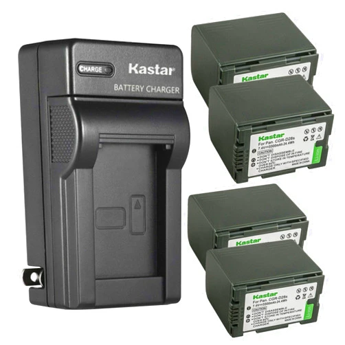Kastar 4-Pack CGR-D28 Battery and AC Wall Charger Replacement for Panasonic PV-DV200, PV-DV200K, PV-DV201, PV-DV202, PV-DV203, PV-DV221, PV-DV351, PV-DV400, PV-DV400K, PV-DV401, PV-DV402, PV-DV600