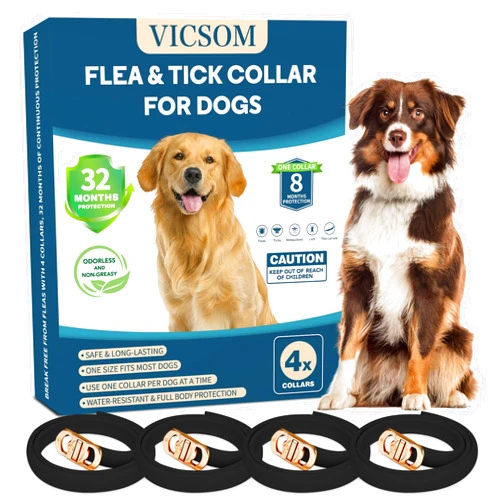 VICSOM 4 Pack Flea Collar for Dogs, Dog Flea and Tick Collar 32 Months Flea and Tick Treatment for Dog, Waterproof Adjustable Dog Flea and Tick Prevention Collar for Small Medium Large Dog Puppy, Black