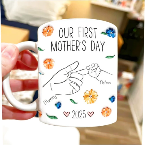 LOGGOL Our First Mother's Day - Personalized 3D Inflated Effect Printed Mug, Gift For First Mother, First Time Mom Gifts, First Mother's Day Gifts, Mugs Gift