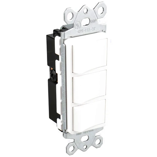 Baomain Triple Combination Rocker Switch 15 Amp, 120 Volt, 3 Individual Switches, Single Pole, Commercial Grade, with Ground Screw, White (1PCS)