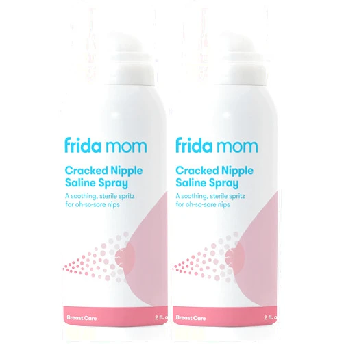 Frida Mom Cracked Nipple Soothing Spray - All-Natural Saline to Heal Sore, Cracked Breastfeeding Nipples - Air-Dry, Gentle for Baby + Mom - 2 Fl oz (Pack of 2)