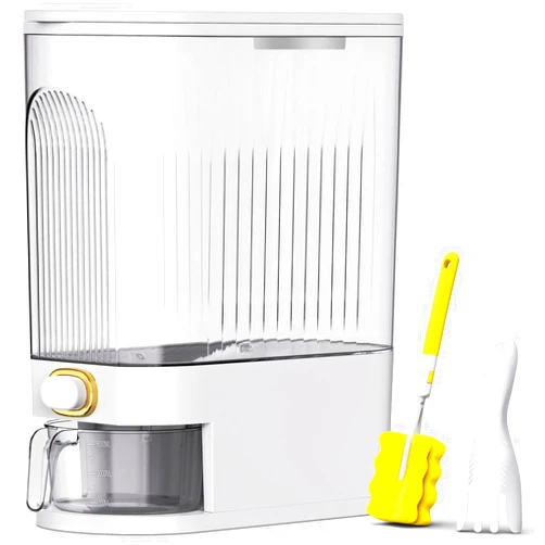 VenDotbi Rice Dispenser,22Lbs-25Lbs Rice Container with Measuring Cup, Upgraded Lid Time Dials & Built-in Fresh Box Rice Container Storage for Home Kitchen Pantry Stores Rice - White Capacity 22Lbs-25Lbs