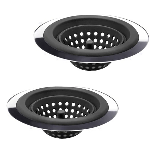 MW-NIHOLA 2PCS Sink Strainers,Flexible Silicone and Stainless Steel Kitchen Sink Drainer Baskets，Large Wide Rim 4.5 inch Diameter,Rust Free,Prevent Food Residues from Clogging (Black)
