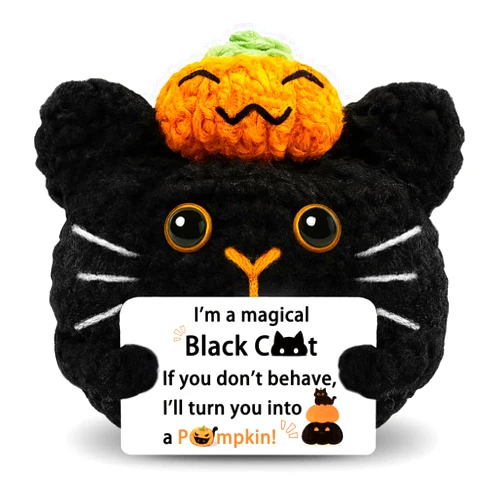 Aisity Cat Stocking Stuffers for Teen Girls Cat Lovers Woman Accessories Funny Catty Decor Stuff Black Cats Gifts for Women Men Teenagers Handmade Crochet Cats Doll Funny Christmas Ideas