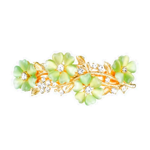 EneQutum Vintage Opal Hair Barrettes, Decorative Crystal Green Flower Hair Clips French Barrettes, Rhinestones Hair Pins Hair Accessories for Women Girls