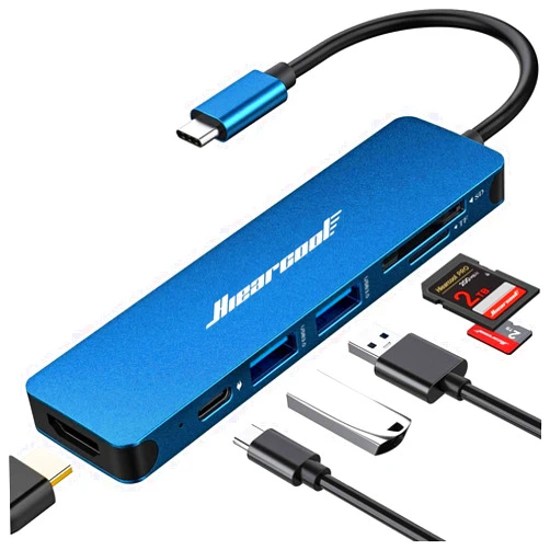 Hiearcool USB C Hub, USB C Adapter 7 in 1 Multi-Port USB C to HDMI Dongle 100W PD Type C Hub USB C Dock Compatible for MacBook Dell HP Lenovo Asus Razer and Type C Devices-Midnight Blue