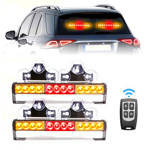 FEELOTAM 2 in 1 Emergency Traffic Advisor Strobe Lights Bar For Vehicles Trucks Red and Amber 23 Flash Patterns 2pcs 12.8 inch Safety Warning Lights Wireless Remote Control