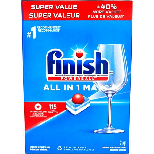 Finish - All in 1 MAX - Dishwasher Detergent - Powerball - Dishwashing Tablets Powerful Clean- Dish Tabs - Fresh Scent, 115 Count - Packaging May Vary