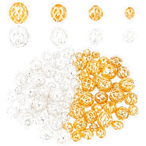 PH PandaHall 80pcs 4 Sizes Brass Hollow Beads 4/5/5.5/6.5mm Round Filigree Beads Metal Spacer Beads Loose Round Beads for DIY Crafts Bracelets Necklaces Earrings Jewelry Making, Golden/Silver