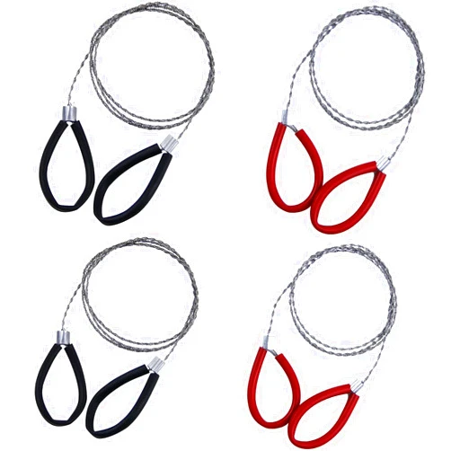 Abvsdu 4 Pcs Stainless Steel Cable Saw, Metal Wire Saw Hand Pocket String Rope Saw Emergency Survival Saw PVC Pipe Cable Saw for Wood Camping Hiking Hunting Red and Black 23.62 Inch