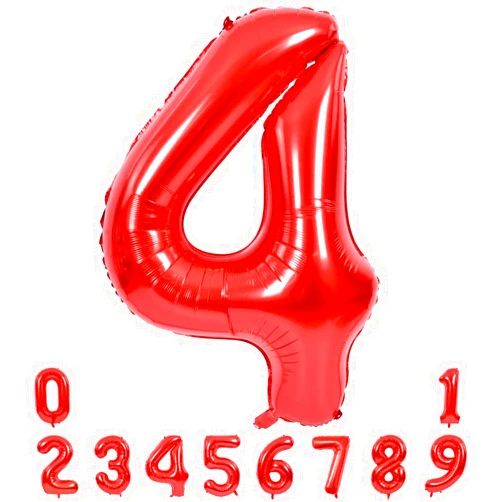 TONIFUL 40 Inch Red Large Numbers Balloons 0-9, Number 4 Digital 4 Helium Balloons, Foil Mylar Big Number Balloons for Birthday Party Anniversary Supplies Decorations