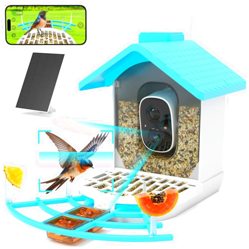 Fxanixi Smart Bird Feeder with Camera, 2K Bird Feeder Camera with Solar-Powered, Instant Bird Arrival Notifications, AI Bird Identify, Bird House Camera for Outside, Ideal Gift for Bird Lovers