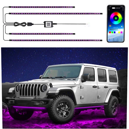 LEDCARE Car Underglow Lights, 4Pcs Exterior Car LED Strip Light with Wireless APP Control, 16 Million Colors 250 LEDs Neon Accent Strip with Music Mode, Waterproof Under Car Strip (No Remote)