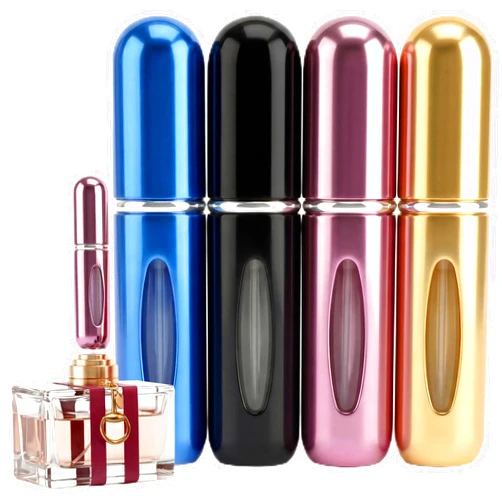MURMUSH 5ml Travel Perfume Bottle Refillable Atomizer Sprayer for Perfume,Leakproof Perfume Atomizer Travel, Portable Refillable Perfume Bottles, (Blue, Black, Pink, Gold)