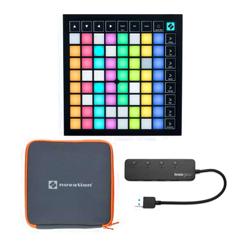 Novation Launchpad X Grid Controller Bundle with Launchpad Case and 3.0 4 Port USB Hub (3 Items)