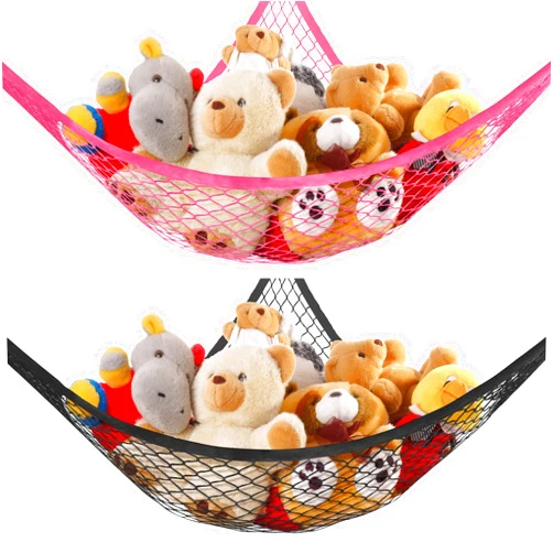 Lazebox Stuffed Animal Net Hammock for Plushie Toys, 1 pack Black and 1 pack Pink