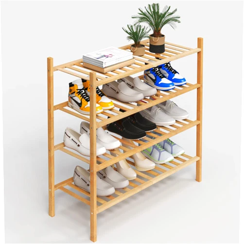 Z&L HOUSE 4-Tier Shoe Rack for Closet, Stackable Shoes Rack Organizer Free Standing Shoe Shelf for Entryway And Closet Hallway, Multifunctional Bamboo Rack in Different Combinations (4-Tier)
