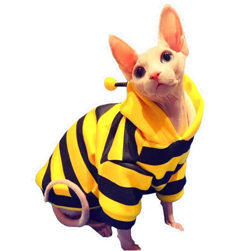 Bonaweite Sphynx Cat Clothes Honeybee Hairless Cat Sweaters Warm Kitten Pullover Sweater, Soft Breathable Hairless Cats Stripe Shirts Pet Cat Sweaters for Cats Only Cat's Pajamas Jumpsuit Apparels