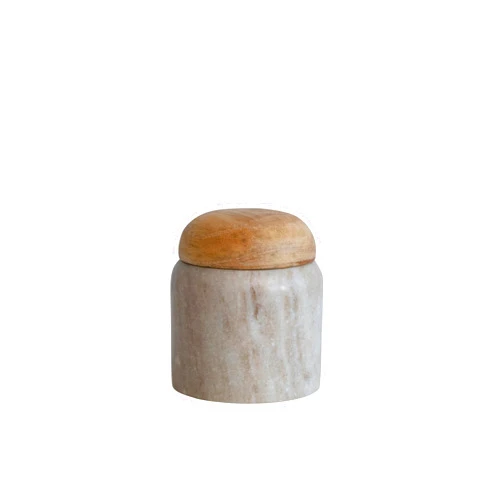 Creative Co-Op Modern Marble Canister with Wood Lid, Natural