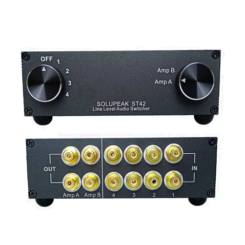 SOLUPEAK ST42 4-Way RCA Audio Switch Source Signal Input switcher selector Splitter Box (4 in 2 Out)
