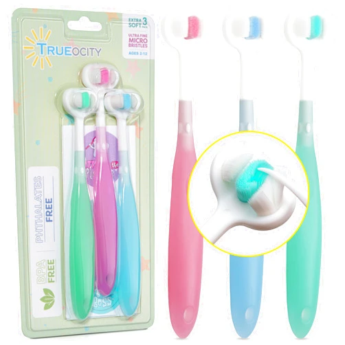 Trueocity Extra Soft Toddler Toothbrush, Toddler toothbrushes 1-2 Toothhugger High Efficient 3 Sides Baby Toothbrush 12 Months and up, Infant Toothbrush, Toddler Toothbrushes 1-3, Baby Toothbrush (3 Pack)