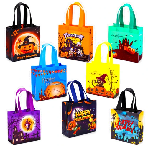 GlyinnHe 8Pack Halloween Non-Woven Bags with Handle Halloween Tote Bag Trick or Treat Gift Bags Candy Goodie Bag With Handle for Halloween Party Favor