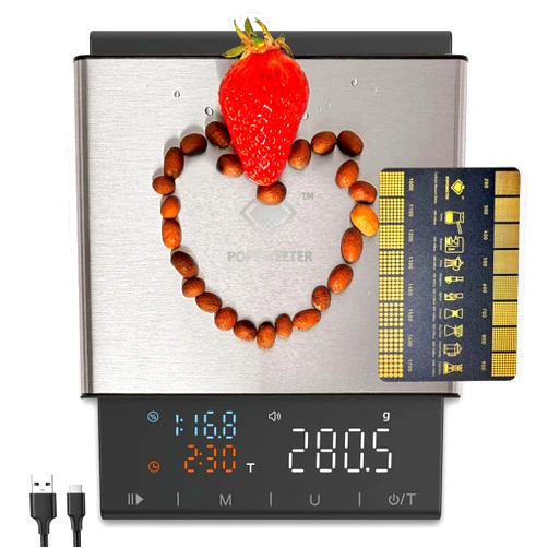 Popsweeter Coffee Scale，3kg/0.1g High Precision Espresso Scale，with Timer and Coffee Powder to Water Ratio, for Espresso and Pour Coffee,Color HD LCD Screen and Stainless Steel Platform