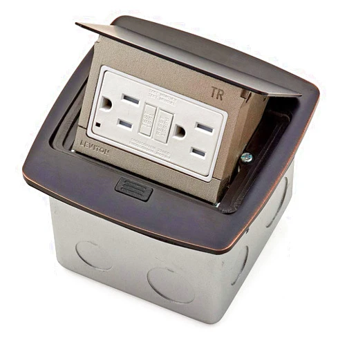 Leviton PFGF1-BZ Pop-Up Floor Box with 15 Amp, Tamper-Resistant Self-Test GFCI Outlet, Bronze