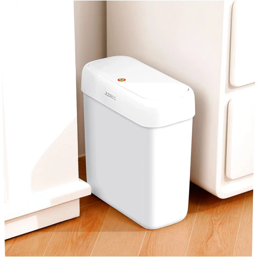 JUDRDO Small Bathroom Trash Can Kitchen with Lid, 2.7 Gallons / 10L Slim Garbage Bin with Pop-Up Lid, Plastic Narrow Mini Wastebasket Can Dog Proof for Bedroom, Office, Laundry, Toilet, Rv, White