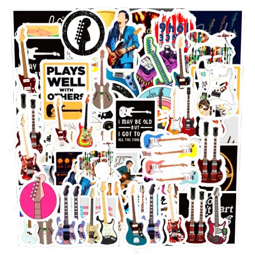 LIFEPAL Guitars Stickers |50 Pcs Music Waterproof Vinyl Decals for Water Bottles Laptop Luggage Cup Computer Mobile Phone Skateboard Guitar Décor