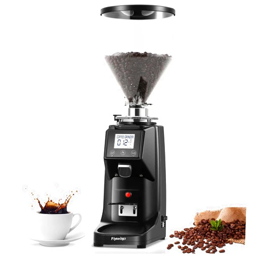 Flyseago Electric Coffee Grinder Flat Burr Grinder Coffee 19 Settings & Digital Timer Display Commercial Espresso Coffee Grinders with Large 35 oz Hopper, Black