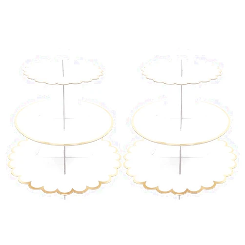 Leismy 2 PACK Cardboard Cake Stand, 3 Tier Paper Dessert Round Cupcake Holder Tower Disposable Pastry Stand for Birthday, Afternoon Tea,Wedding Party Anniversary Christening Fruit Desserts Display