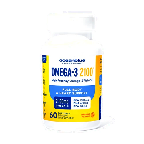 OceanBlue Professional Omega-3 2100-60 Count - High-Potency Triple Strength Burpless Fish Oil Supplement with EPA, DHA & DPA - Orange Flavor, 30 Servings