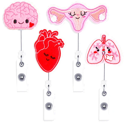 Outus 4 Piece Felt Nurse Badge Reel Retractable Badge Holder Brain Uterus Lung and Heart Badge Reel Cute Nurse Felt ID Badge Tag Holder with Alligator Clip for Doctor Teacher Student