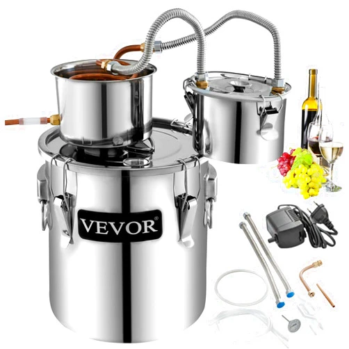 VEVOR Moonshine Still 5 Gal 21L Stainless Steel Water Alcohol Distiller Copper Tube Home Brewing Kit Build-in Thermometer for DIY Whisky Wine Brandy, 5GAL, 3 pots