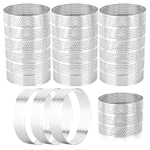 ZOFORTY 24Pcs Tart Rings 3.15 Inch Stainless Steel Perforated Tart Ring Round Mousses Cake Ring Metal Pastry Mold for Baking Cooking Fruit Tarte Crust