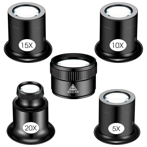 Konohan 5 Pcs Jewelers Loupe Portable Monocular Magnifier Magnifying Glass Eye Loops Magnifier with 30 x 36 mm Lens Watch Jewelry Experimental Repair Tool for Textile Optical Circuit Coins (5X 10X 15X 20X)