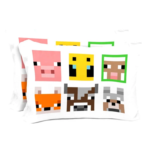 Sunny Side Up Minecraft Mobs & Animals 2 Pack Reversible Pillowcases - Double Sided Pillow Covers, Kids Super Soft Creeper Bedding