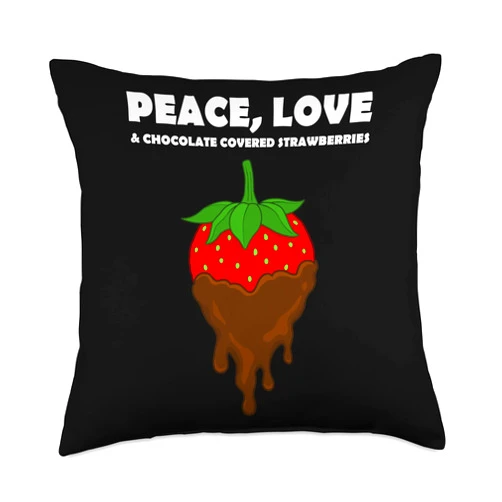 Chocolate Covered Strawberry Chocolate Lover Gears Peace Love Chocolate Covered Strawberry Fruit Fondue Dessert Throw Pillow, 18x18, Multicolor