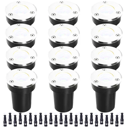 EAGLOD LED Landscape Lights Low Voltage,3W LED Well Lights,12V/24V Landscape Ground Lights with Wire Connectors,Landscape Lights IP67 Waterproof for Garden Lighting,Deck,Yard,Walkway(12 PACK 3000K)