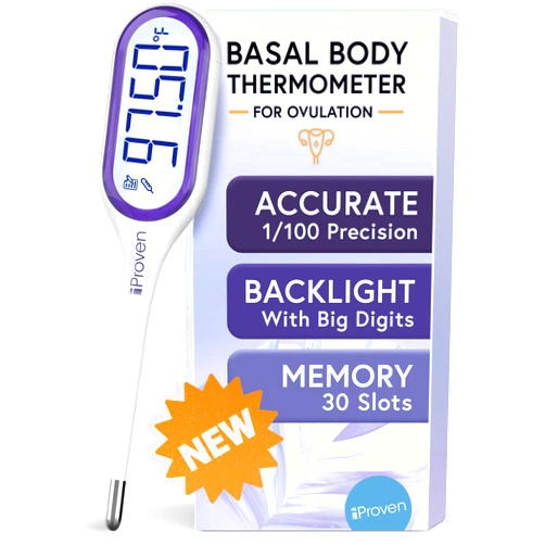 IProvèn iProven Basal Body Thermometer with Backlight & Big Digits, 1/100 Degree High Precision, BBT for Ovulation Tracking, 30 Memory Recall, Accurate Fertility Temperature Tracker