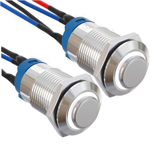 APIELE (Pcs of 2) 12mm Latching Push Button Switch Pre-wired 150mm High Round Head Stainless Steel 1 Normally Open with Ring Led (White)
