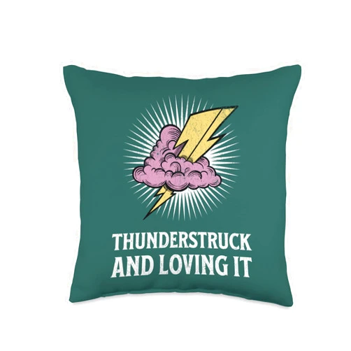 Thunderstruck and loving it Cool Lightning bolt Clouds Retro Throw Pillow, 16x16, Multicolor