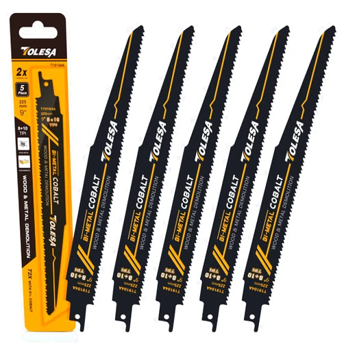 TOLESA Metal Wood Demolition Reciprocating Saw Blades 9 Inch 8+10TPI Sawzall Blades for Steel Pipe Cutting, Drywall, Chipboard, Glass Fiber-Reinforce Plastic and Composite Materials Demolition 5 Pack