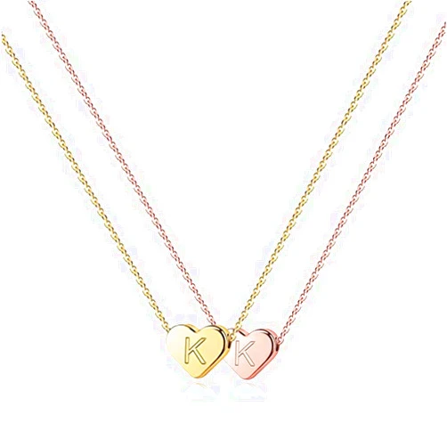 WINTACTICAL Tiny Heart Initial Girls Necklaces: 2 Pieces 14K Rose Gold & Gold Filled Heart Pendant - Handmade Dainty Heart Letter Initial Necklaces for Teen Girls Kids Jewelry Gifts