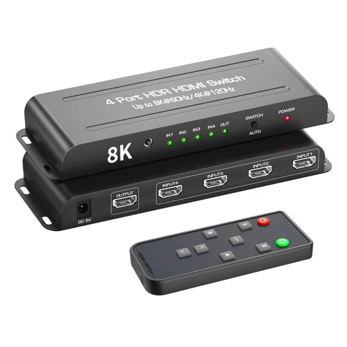 FERRISA 8K HDMI 2.1 Switch 4 in 1 Out, FERRISA 4K@120Hz HDMI Switcher Selector 4 Port with IR Remote Support 8K@60Hz, Auto Switch, HDCP 2.3, HDR 10+, VRR, CEC for Xbox, PS5, Fire Stick, Projector