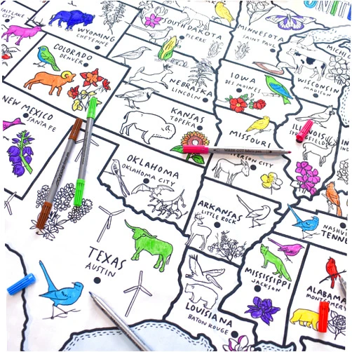 eatsleepdoodle Coloring Tablecloth for Kids w/ 10pk Washable Markers for Kids - 50x33in US Map Giant Coloring Poster - Kids Coloring Tablecloth Ultra Washable & Reusable Arts and Crafts for Kids