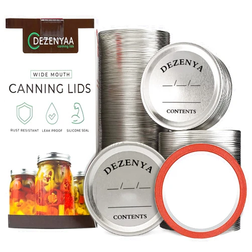 Dezenyaa WIDE Mouth Canning Lids, 100 Count - Sturdy Metal Lids with Strong Silicone Seals That are Perfect for Meal Preservation & Food Storage - Fit for Wide Mouth Mason Jars - Canning Supplies by Dezenyaa