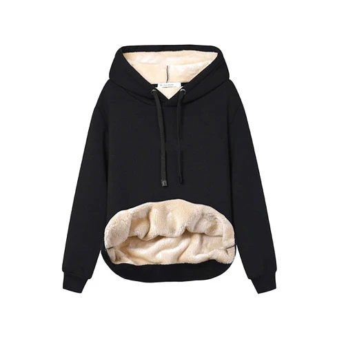 Gnveub Women's Casual Winter Warm Fleece Sherpa Lined Hooded Sweatshirt Thick Pullover Plus with Pockets